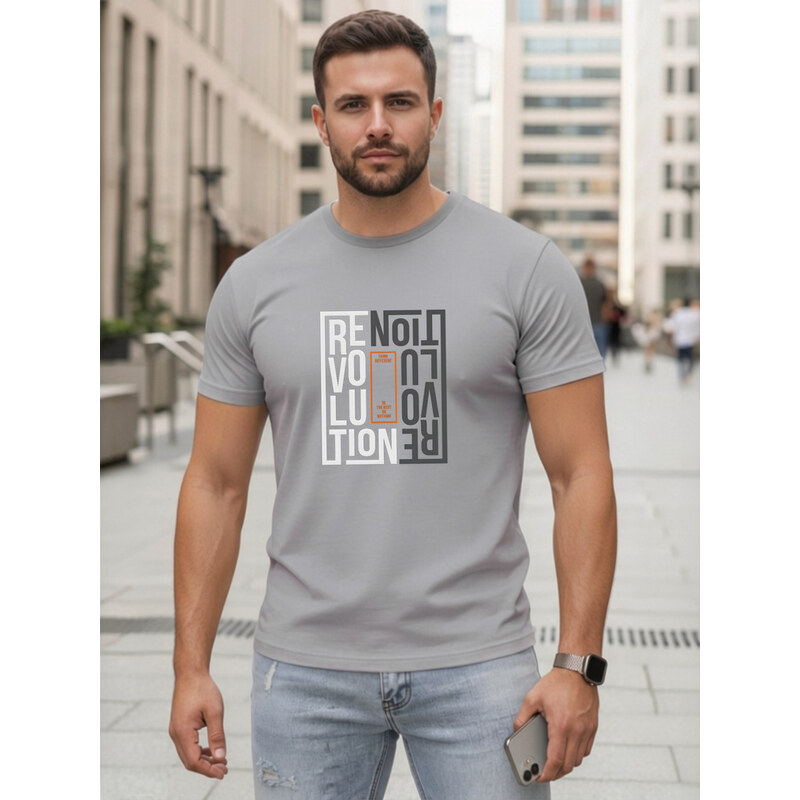 T-shirt męski bawełniany z nadrukiem revolution szary Dstreet NX0143R 69167450