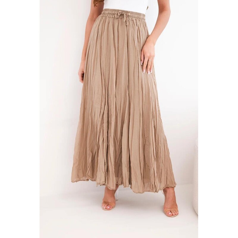 MladaModa Dlhá bavlnená sukňa s gumkou v páse model 3147 farba camel 69204784