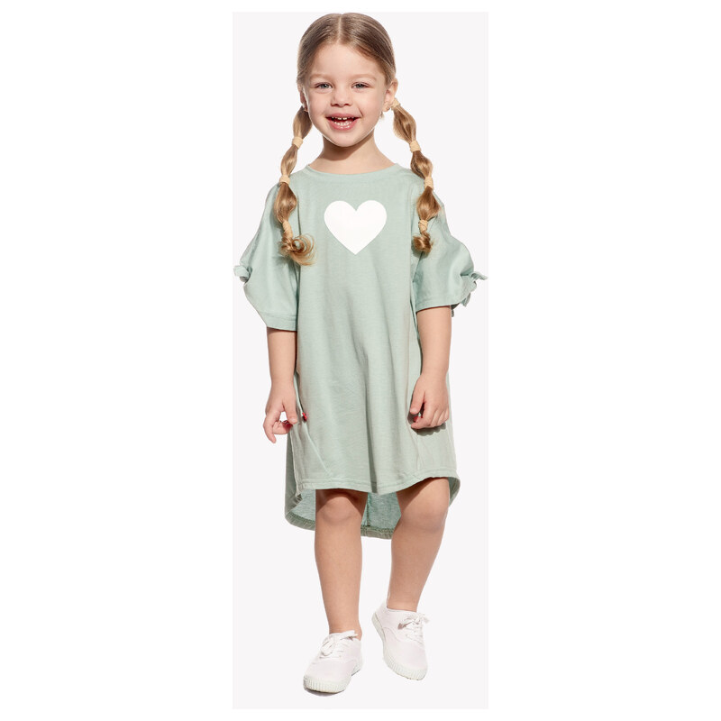Pískacie šaty Nela Mini, Dievča, Mentolové, Srdce biele 69215472