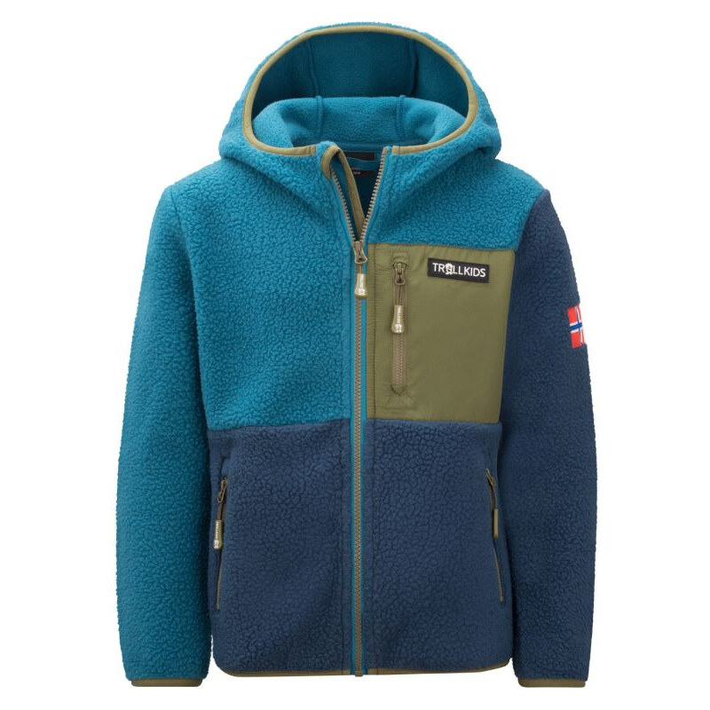 Detská fleecová bunda s kapucňou Trollkids Aurlandsfjord Blue/Green 69220922