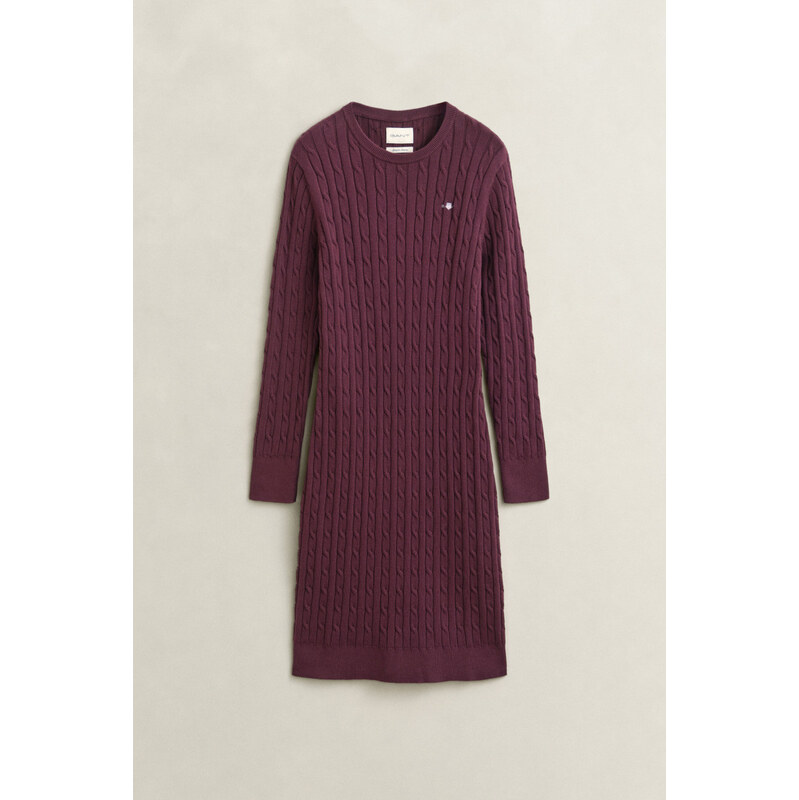 Šaty gant stretch cotton cable c-neck dress darkened wine 69639594