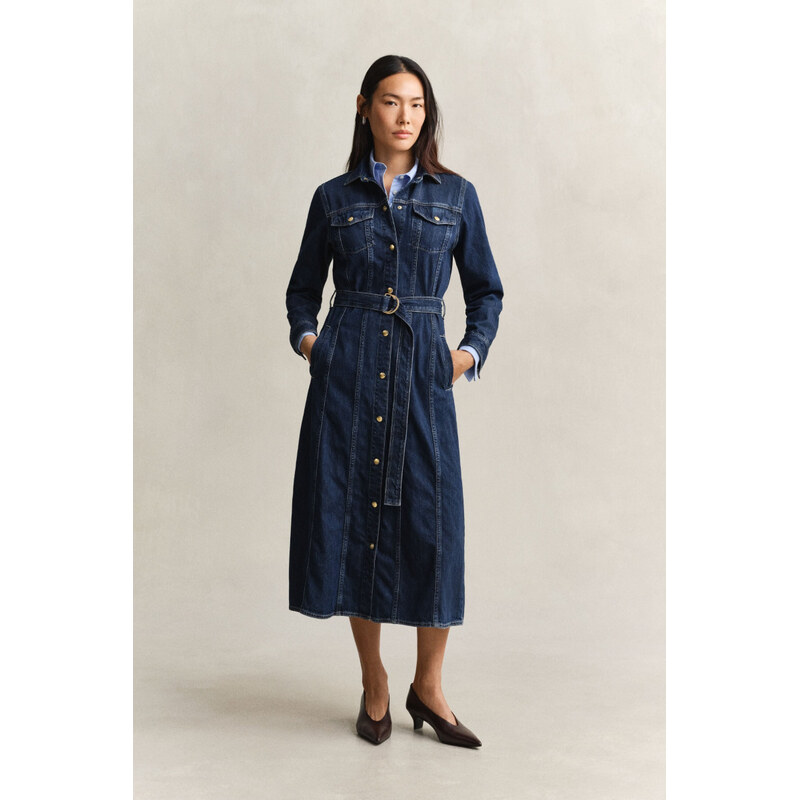 Šaty gant belted denim midi dress dark blue worn in 69639597
