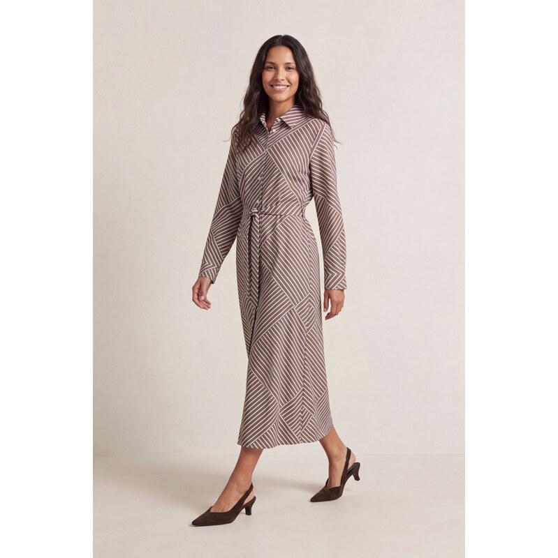 Šaty gant printed fluid ls shirt dress soft taupe 69700722
