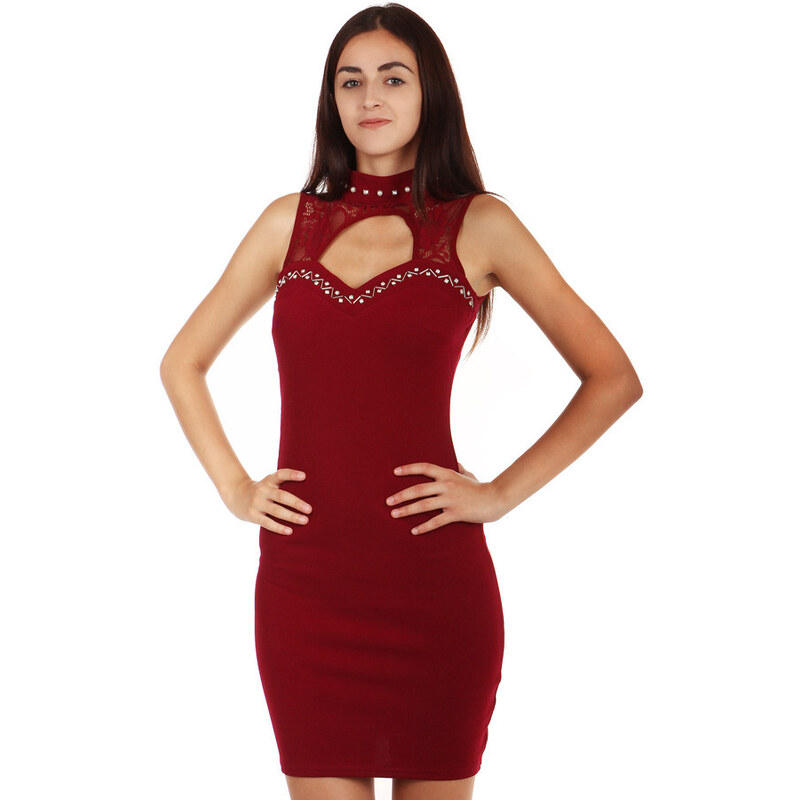 Glara Krátke šaty s kamienkovou aplikáciou a čipkou 36987282