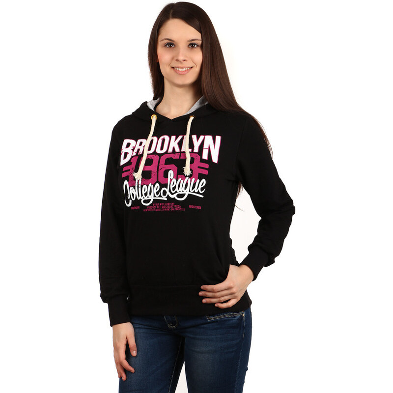 E-shop Glara Dámska bavlnená mikina s potlačou Brooklyn a kapucňou