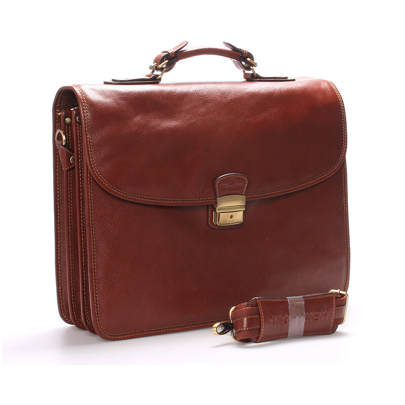 Luxusná pánska kožená aktovka hnedá - Hexagona Ruperto hnedá 5713961