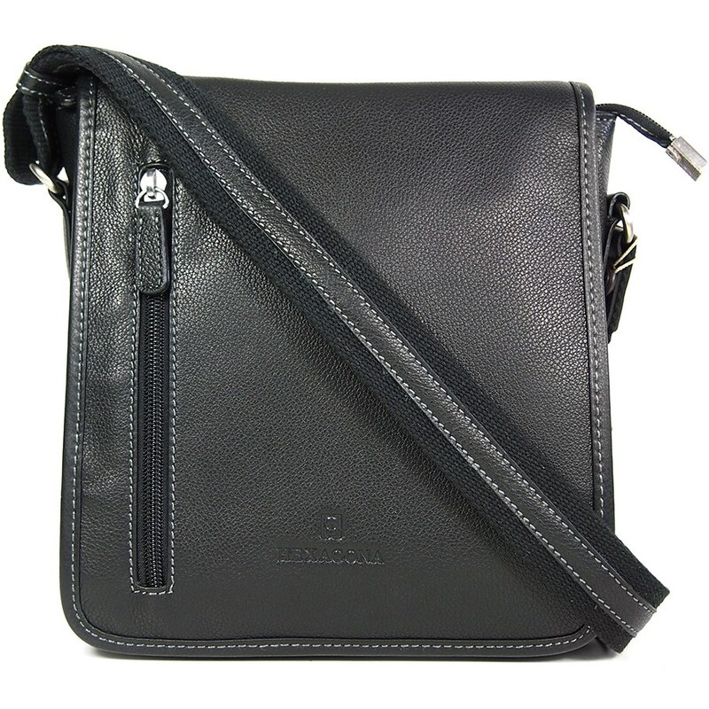 Pánska kožená taška cez rameno Hexagona 461326 - čierna 48491947