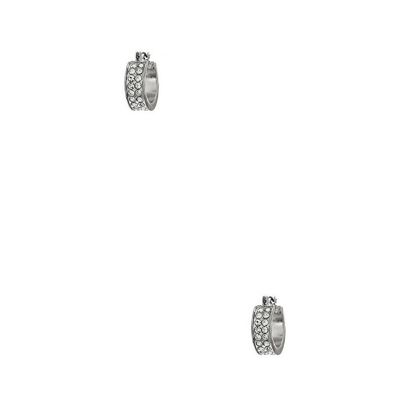 GUESS náušnice Silver-Tone Rhinestone Logo Hoop Earrings, 9027