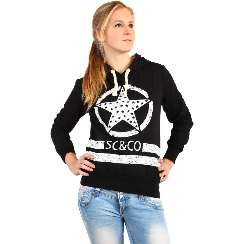 Glara Dámska športová mikina bez zapínania s kapucňou a potlačou 36987683