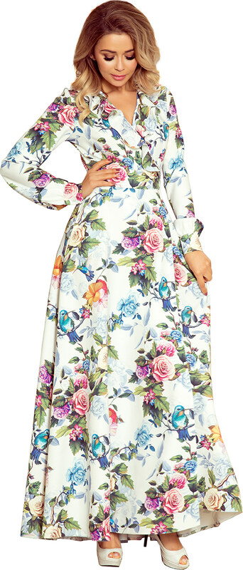 NUMOCO Biele maxi šaty s kvetinovým vzorom UMA 245-1