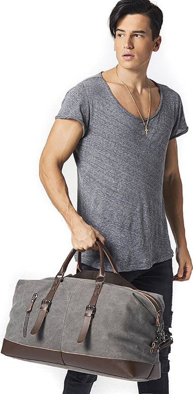 TopMode Plátená cestovná retro taška s koženými detailmi