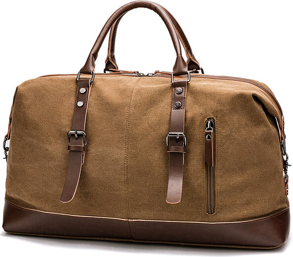 TopMode Plátená cestovná retro taška s koženými detailmi