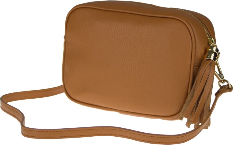 Camel kožená talianska crossbody kabelka Bala Camel s prídavným pruhom IV NovaKabelka.sk