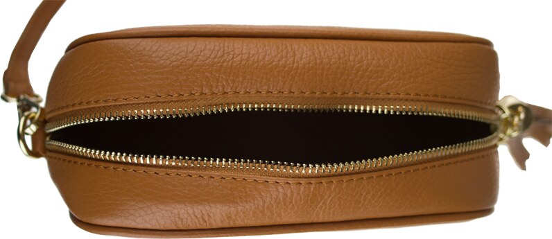 Camel kožená talianska crossbody kabelka Bala Camel s prídavným pruhom IV NovaKabelka.sk