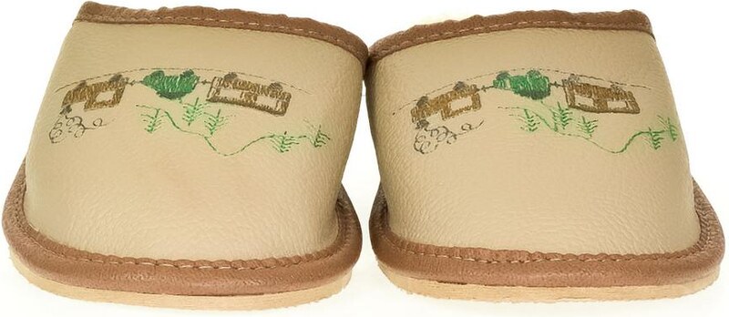 JOHN-C Detské hnedé kožené papuče VLÁČIK