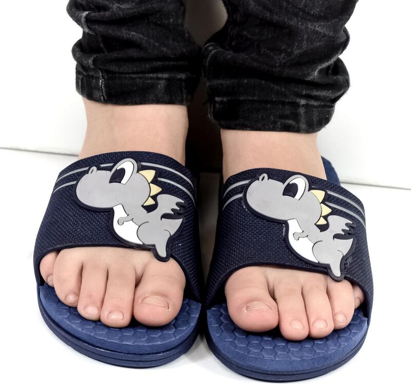 JOHN-C Detské modro-sivé šľapky DINO