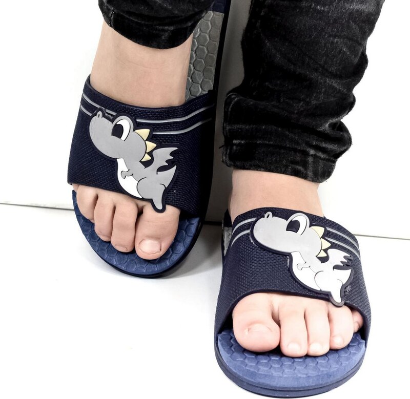 JOHN-C Detské modro-sivé šľapky DINO