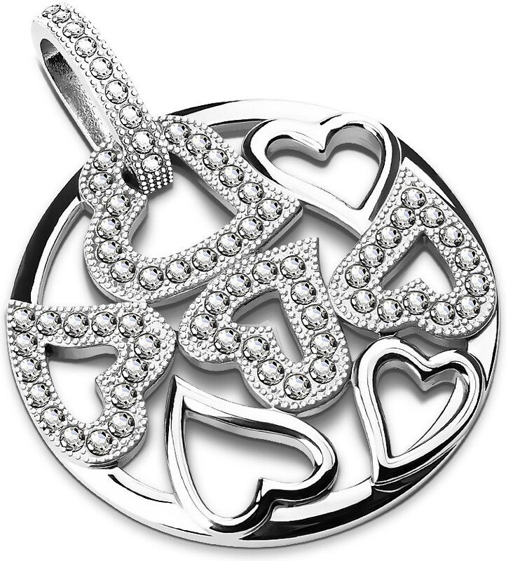 Šperky4U Oceľový prívesok so srdiečkami a zirkónmi OPP1062