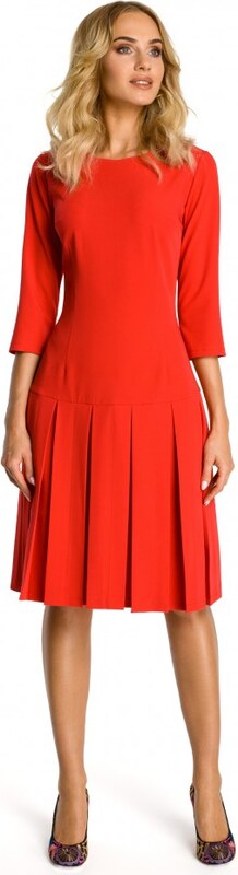 Moe M336 Šaty so spadnutým pásom a záhyby - červené