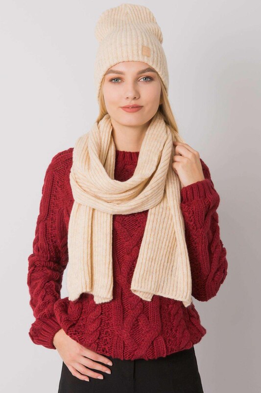 MladaModa Komplet - dámska čiapka + šál 3622 béžový