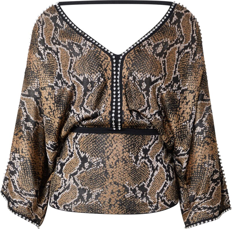 Karen Millen Blúzka svetlohnedá / čierna / strieborná / šedobiela