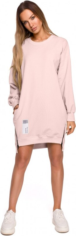 Moe M676 Svetrová tunika so zipsami - cukríkovo ružová