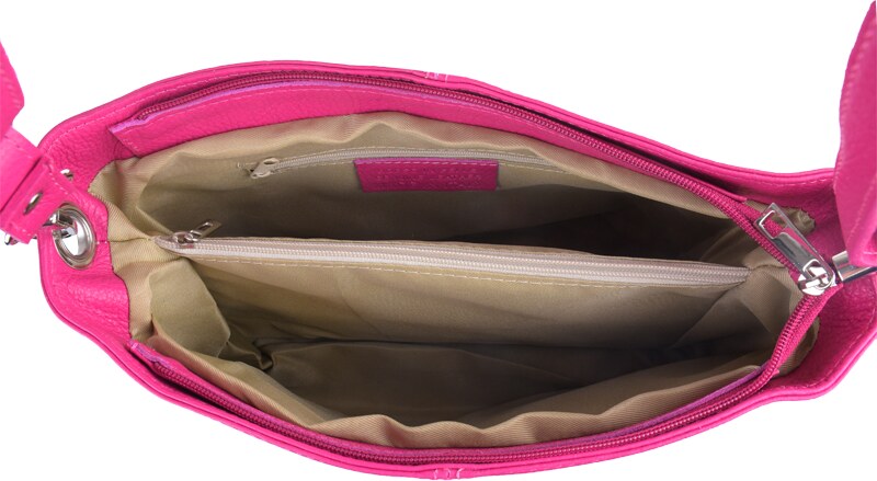 Ružová kožená talianska crossbody kabelka Prisca Fuxia Scura s prídavným pruhom IV NovaKabelka.sk