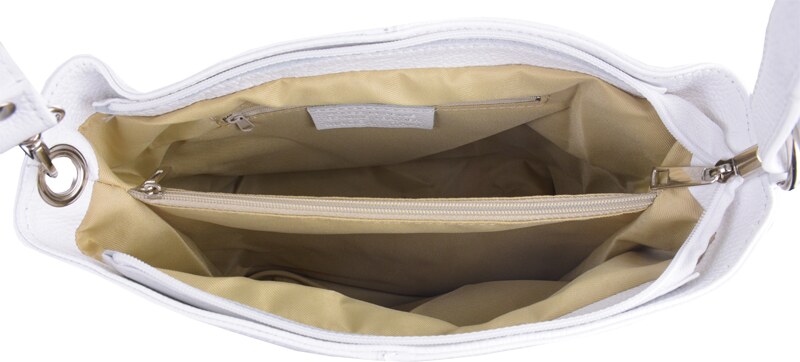 Biela kožená talianska crossbody kabelka Prisca Bianca s prídavným pruhom X NovaKabelka.sk