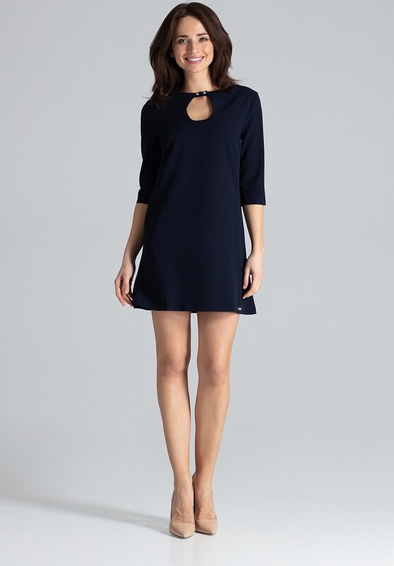 LENITIF Tmavo modré šaty so zapínaním pri krku L001