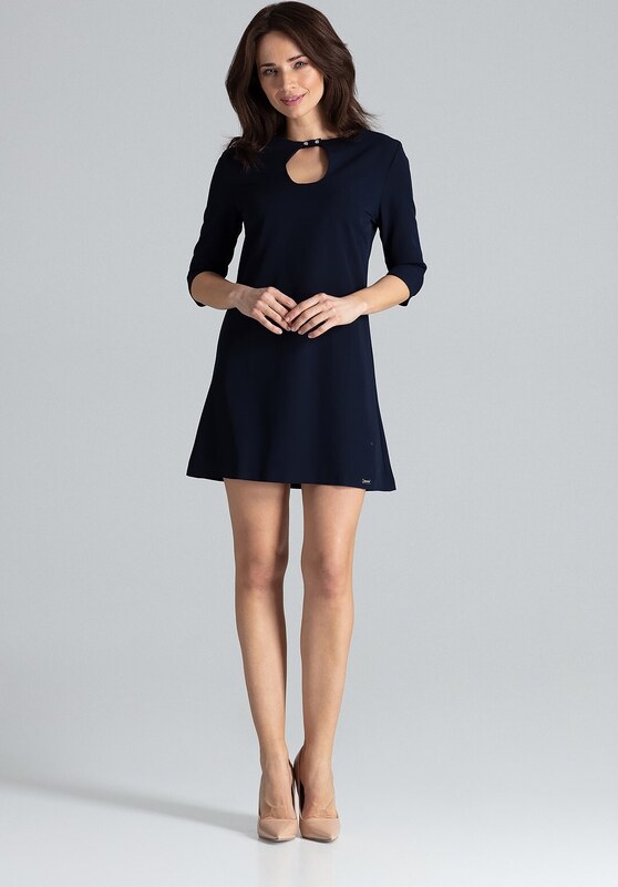 LENITIF Tmavo modré šaty so zapínaním pri krku L001