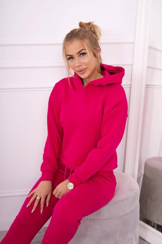 MladaModa Zateplená tepláková súprava s mikinou so zaväzovaním dole model 68816 fuksiová