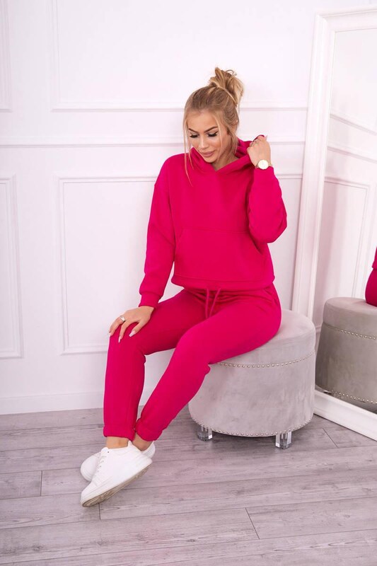 MladaModa Zateplená tepláková súprava s mikinou so zaväzovaním dole model 68816 fuksiová