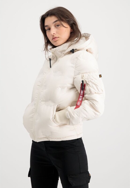 Bunda ALPHA INDUSTRIES Wmn Hooded Logo Puffer biela