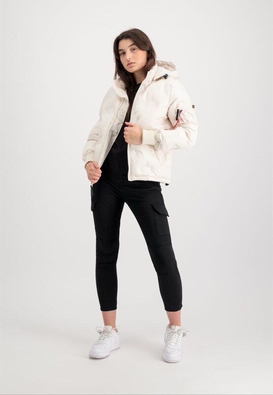 Bunda ALPHA INDUSTRIES Wmn Hooded Logo Puffer biela