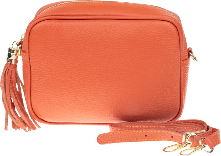 Oranžová kožená talianska crossbody kabelka Bala Arancione s prídavným pruhom II NovaKabelka.sk