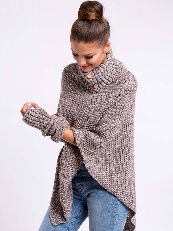 VERSABE Dámske pletené pončo FELICIA hnedé