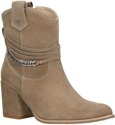 Wojas Béžové Dámske Členkové Topánky Na Podpätku S Ozdobou Okolo Zvršku