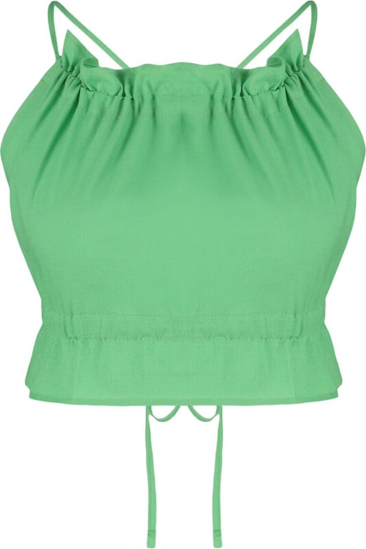 Trendyol Tropická Zelená Tkaná Peplumová Crop Top