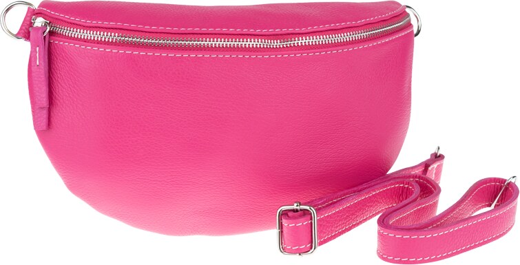 Ružová kožená talianska crossbody kabelka Reni Grande Fuxia s prídavným pruhom VII NovaKabelka.sk