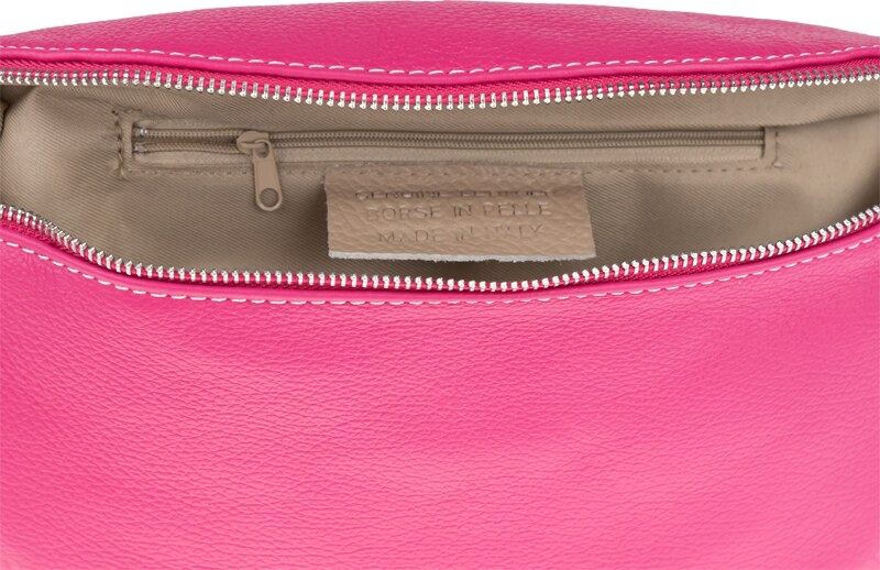 Ružová kožená talianska crossbody kabelka Reni Grande Fuxia s prídavným pruhom VII NovaKabelka.sk