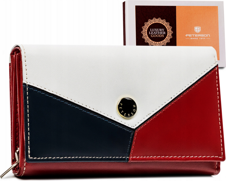 Peterson Bielo-červeno-tmavomodrá trojfarebná peňaženka Y152 [DH] PTN RD-22-GCL-Y