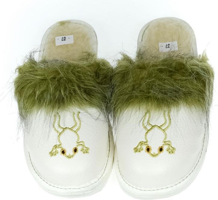 JOHN-C Dámske kožené zateplené biele papuče ŽABIČKA