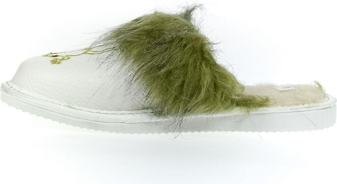 JOHN-C Dámske kožené zateplené biele papuče ŽABIČKA