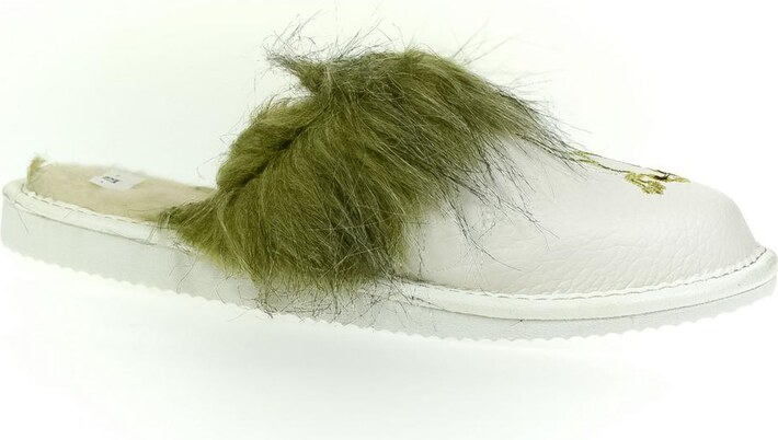 JOHN-C Dámske kožené zateplené biele papuče ŽABIČKA