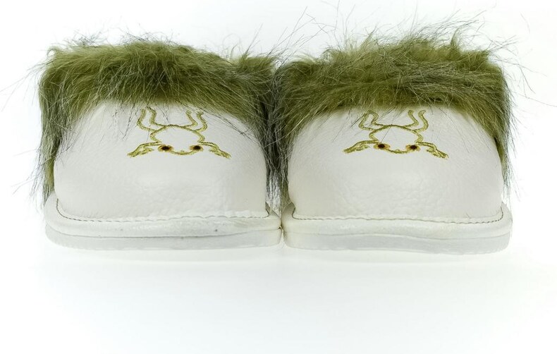 JOHN-C Dámske kožené zateplené biele papuče ŽABIČKA