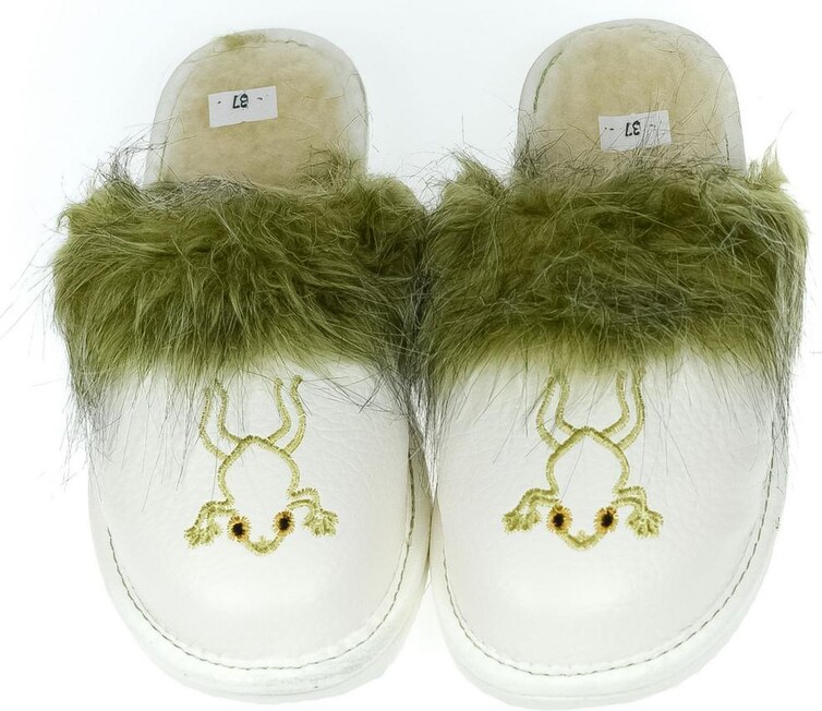 JOHN-C Dámske kožené zateplené biele papuče ŽABIČKA