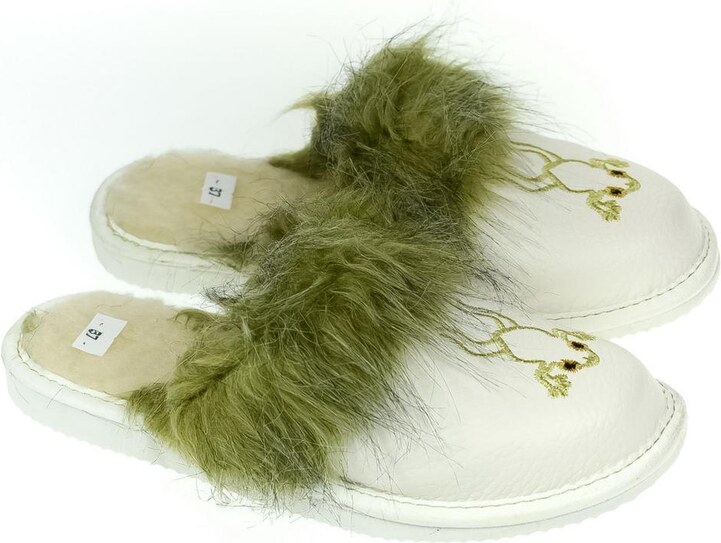 JOHN-C Dámske kožené zateplené biele papuče ŽABIČKA