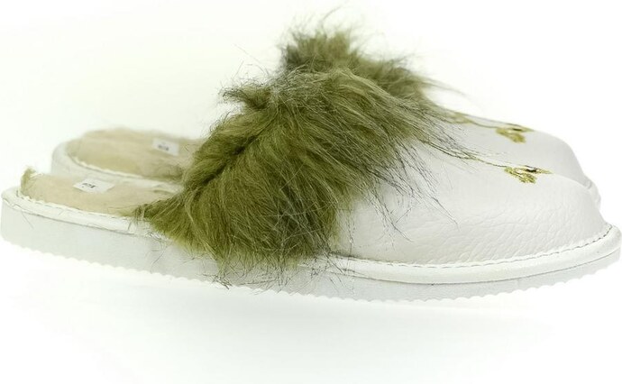 JOHN-C Dámske kožené zateplené biele papuče ŽABIČKA