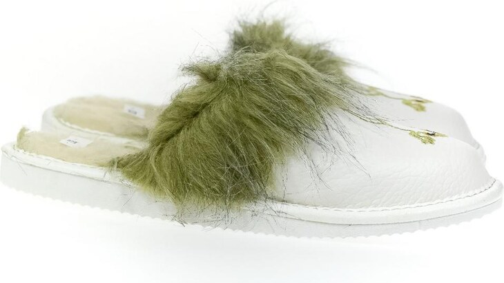 JOHN-C Dámske kožené zateplené biele papuče ŽABIČKA