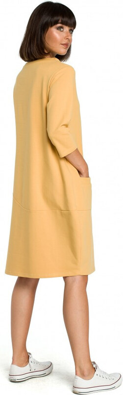 BeWear B083 Oversized šaty s predným vreckom - žlté